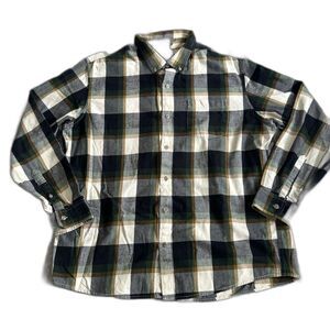 Eddie Bauer Plaid Flannel Shirt Mens XL Button Down Navy Green Green Relaxed Fit